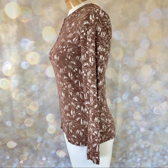 Vintage Columbia Thermal Shirt XS Cabins and Trees Brown Winter Rustic - Picture 4 of 7